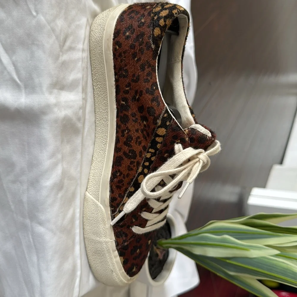Madewell Sidewalk Low Top Sneakers Painted Leopard Colorblock Calf Hair Size 6.5 - Picture 3 of 5